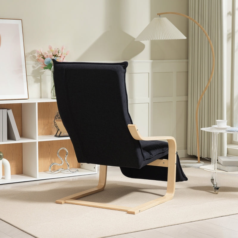 Curved Wooden Accent Chair with Adjustable Footrest - Black