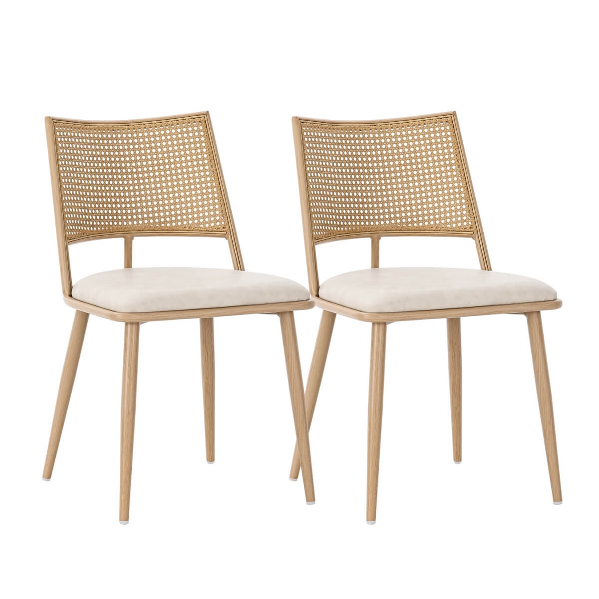 Set of 2 PU & Rattan Kitchen Chairs ¨C Bamboo Frame Retro Side Chairs for Home, Caf¨¦ & Restauran