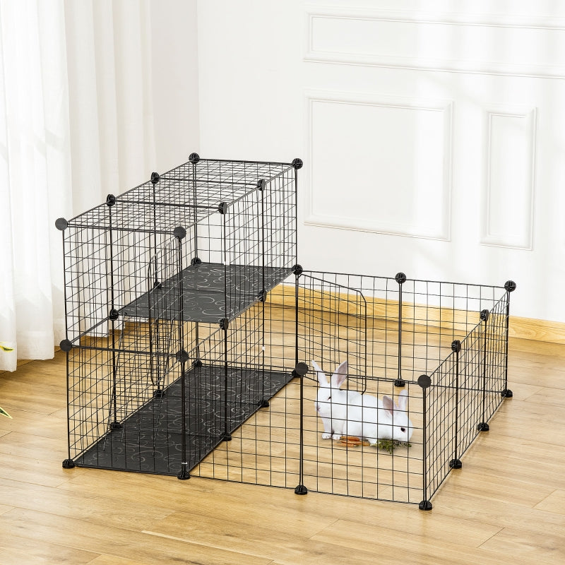 Pet Playpen with Door, Customisable Fence for Small Animals - Black
