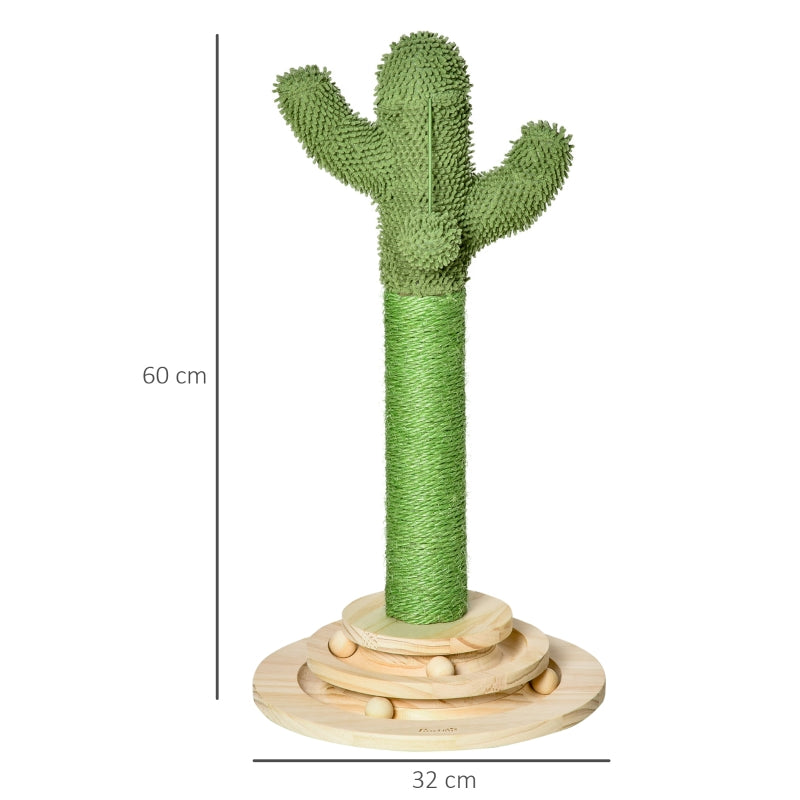 Cat Tree Cactus Sisal Scratching Post with Hanging Ball for Indoor Cats