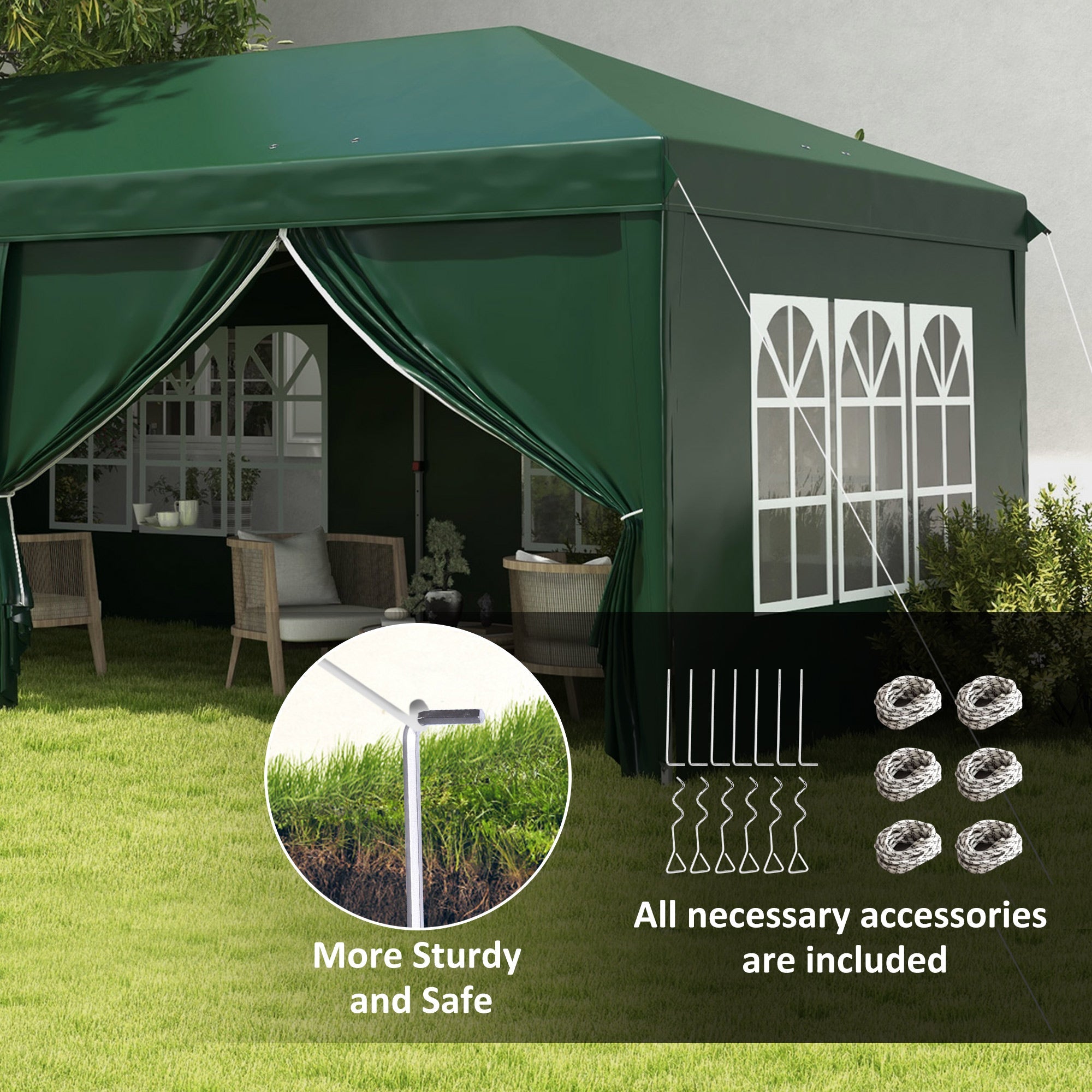 3 x 6m Pop-Up Gazebo with Curtain Walls and Windows - Dark Green