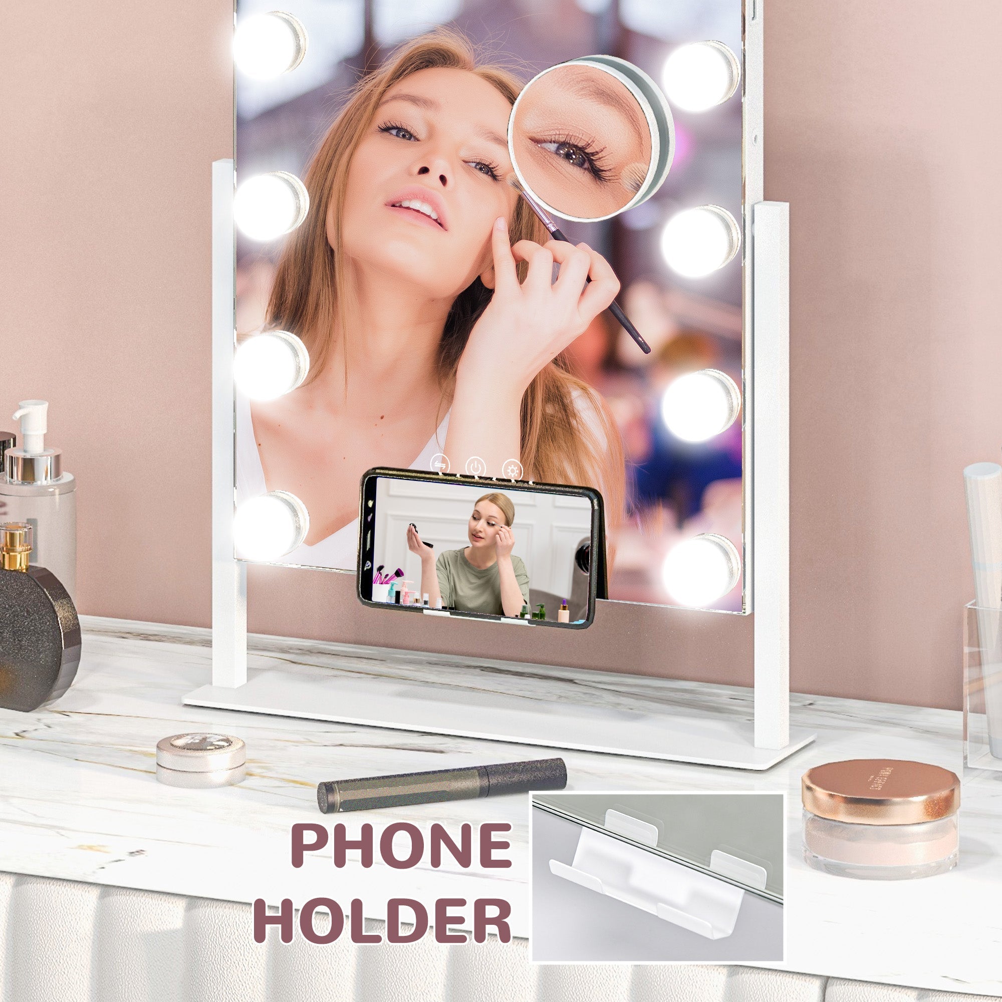 Tabletop Makeup Mirror, 12 LED Bulb Adjustable Settings