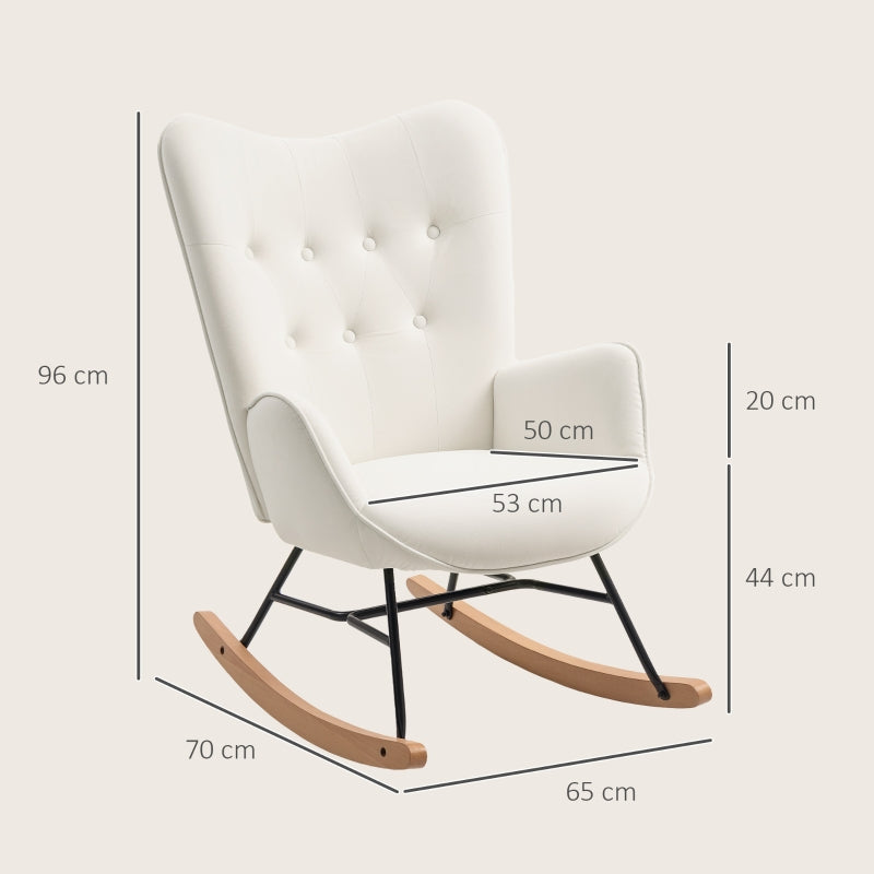 Rocking Chair, Modern Upholstered Armchair with Solid Wood Legs, Cream Velvet