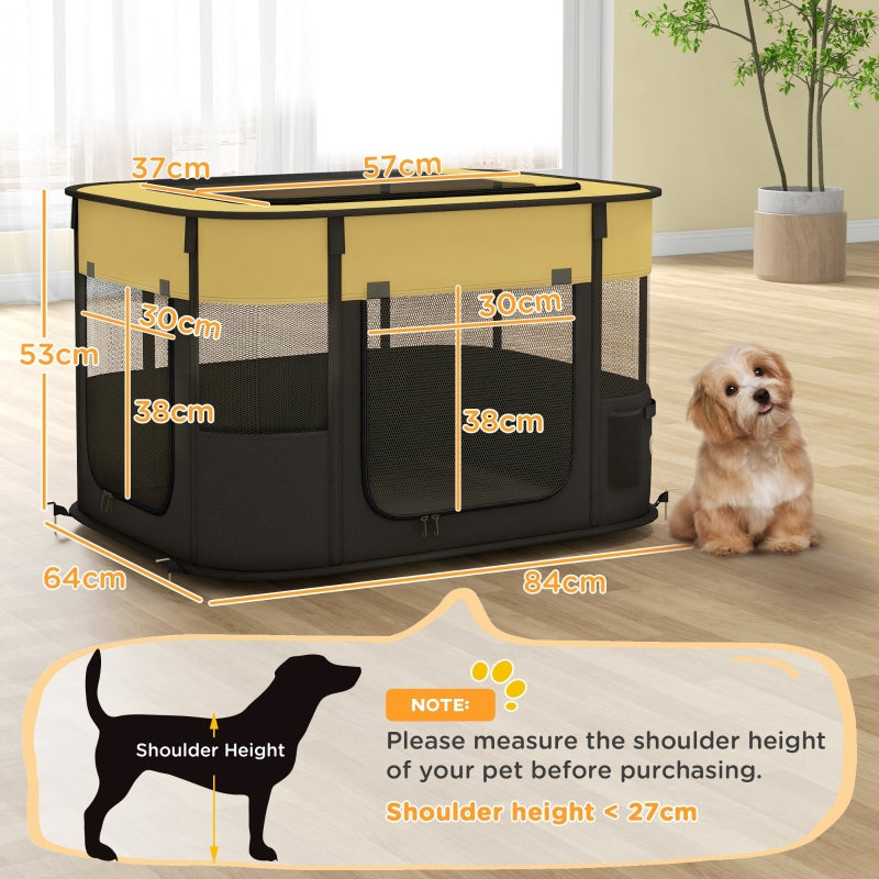 Foldable Dog Pen, Portable Pet Playpen with Ground Stakes - Yellow