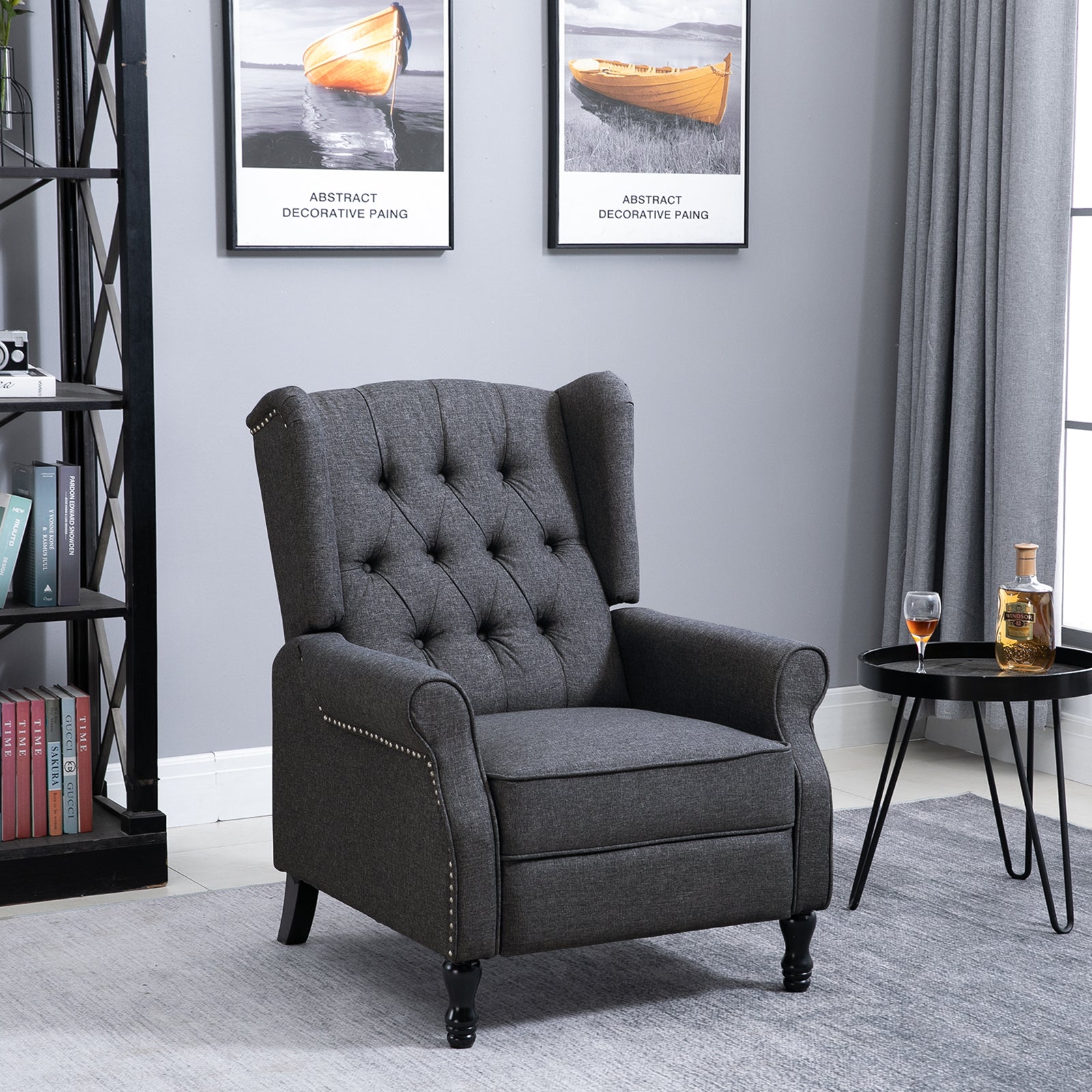 Recliner Armchair, Wingback Chair with Footrest, Dark Grey