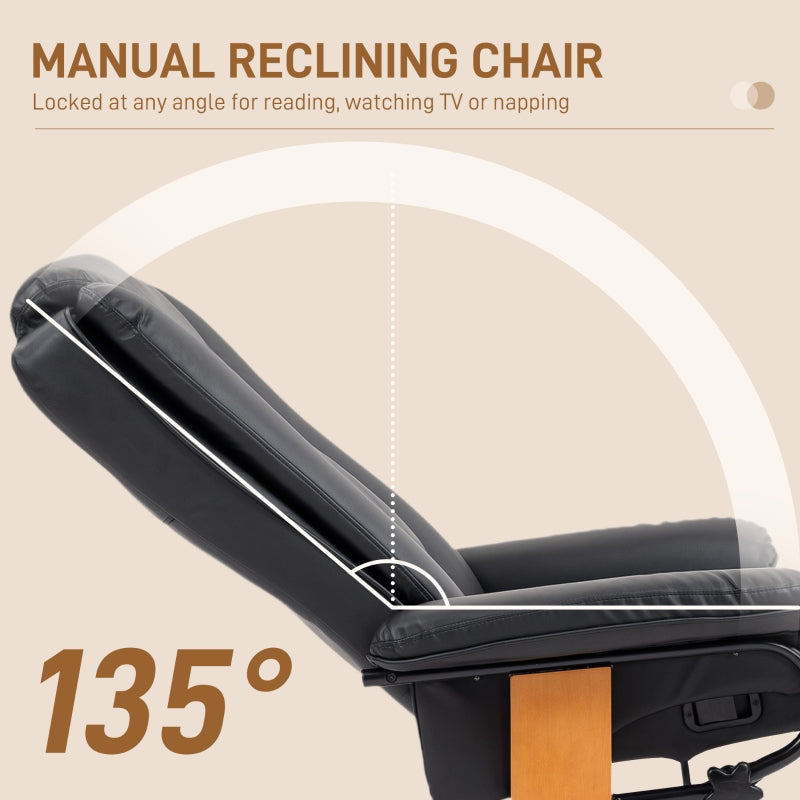 Recliner Chair, Faux Leather - Black