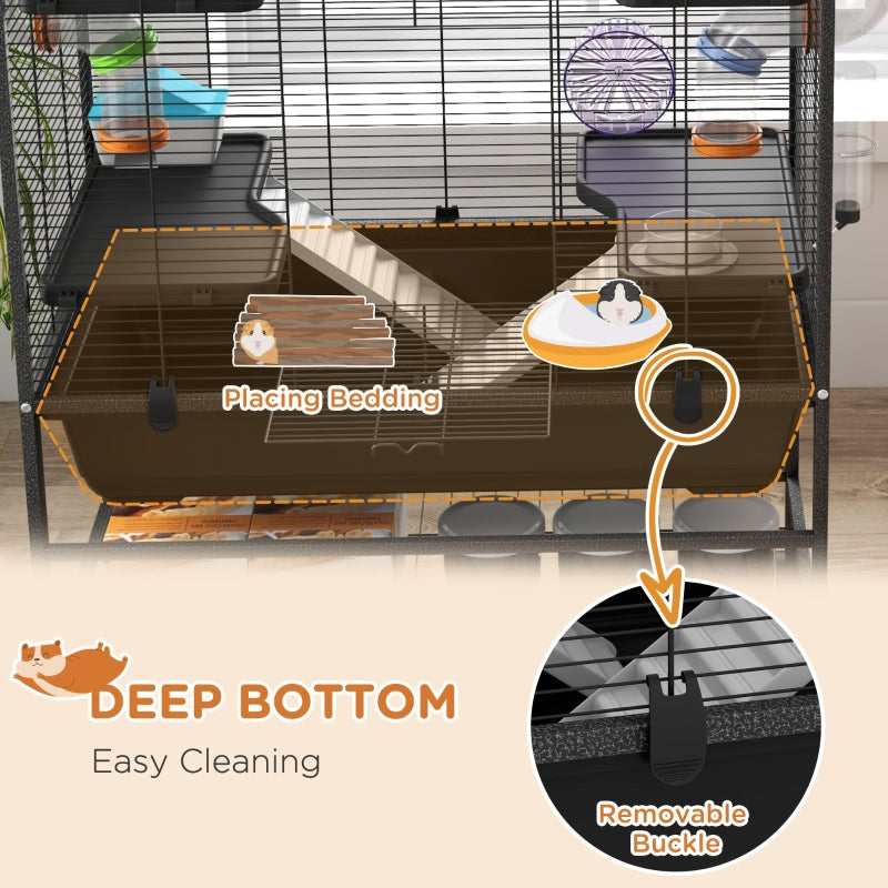 Large Hamster Cage, Gerbil Cage with Tubes, Shelf, Ramps, Platforms, Running Wheel - Black