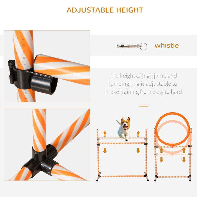 Dog Agility Equipment Pet Training Set, Adjustable Height Jump Ring Hurdle Whistle Weave Poles Square Pause Box with Carry Bag
