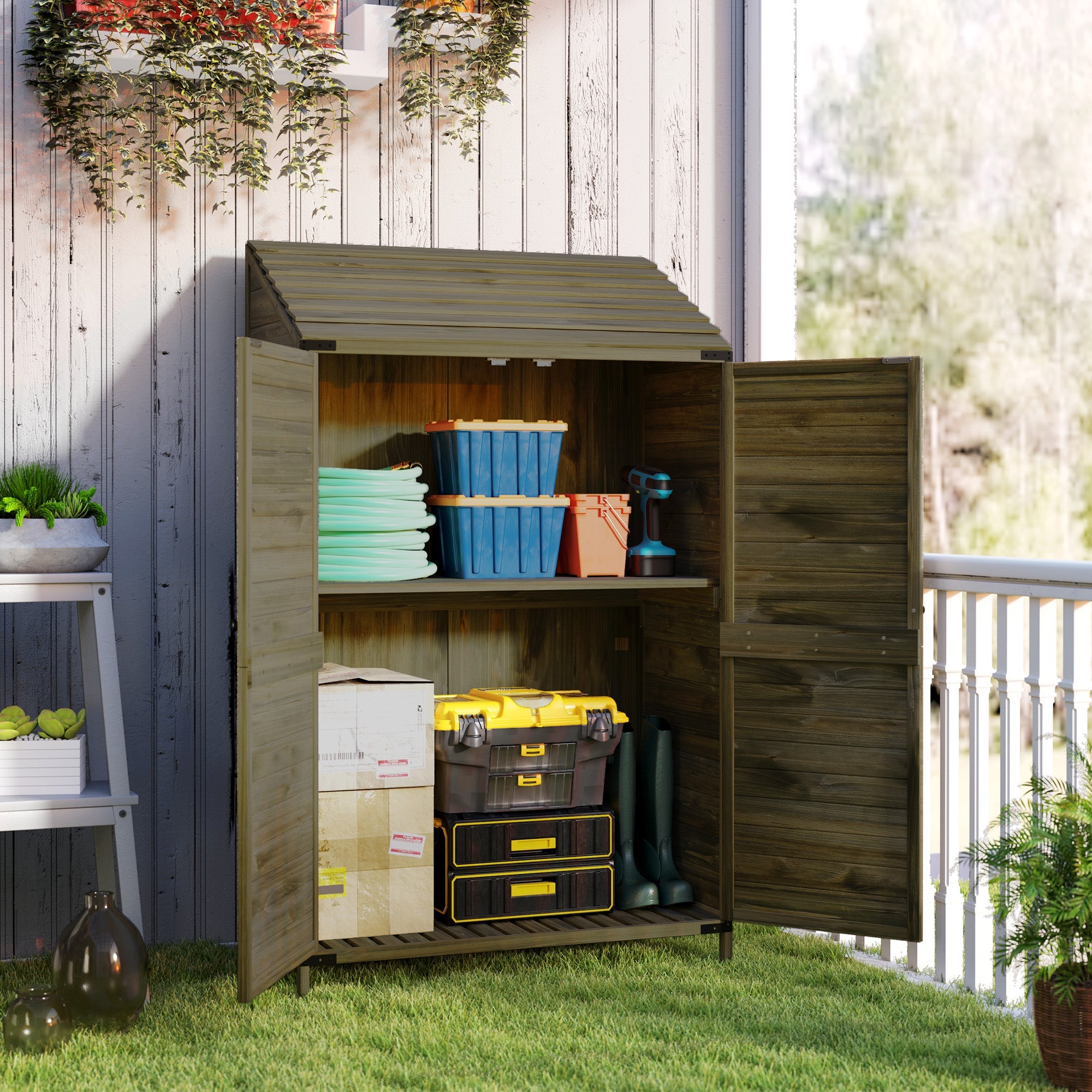 Garden Shed Two-Tier, 59 x 103.5 cm, Wooden Olive Brown