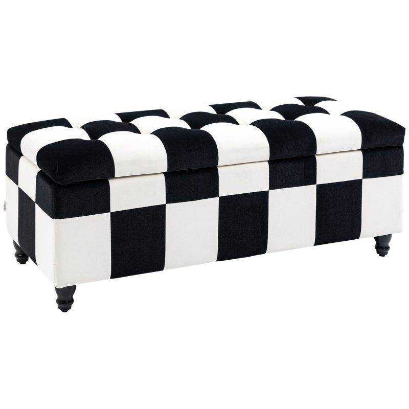 Velvet Storage Ottoman, Button-Tufted Footstool Toy Chest, White and Black