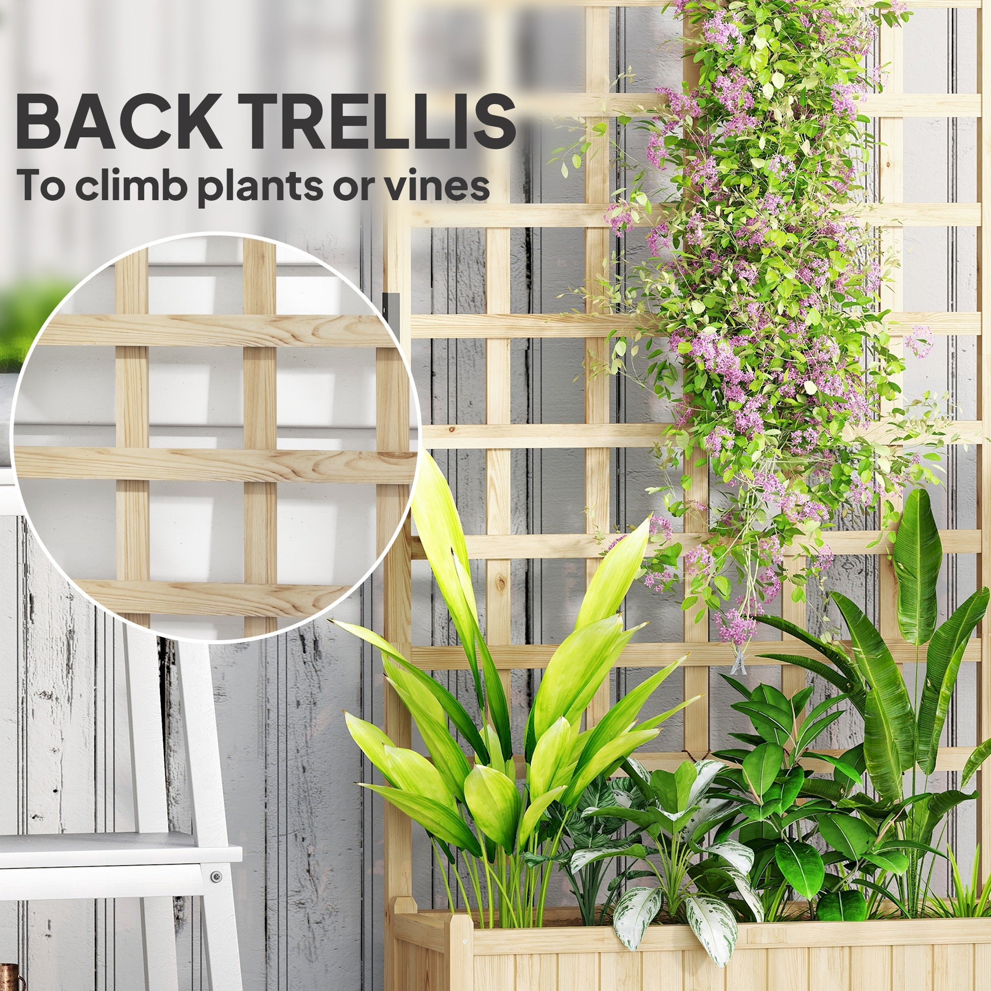 Wooden Trellis Planter, Raised Garden Bed with Wheels, Natural