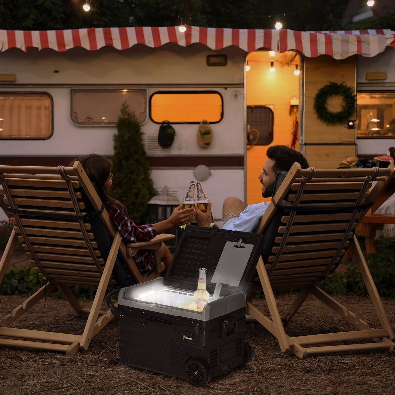 40L Car Refrigerator, Portable Compressor Cooler Box Fridge Freezer with LED Light, Foldable Handles, Cup Holders, 12/24V DC and 110-240V AC