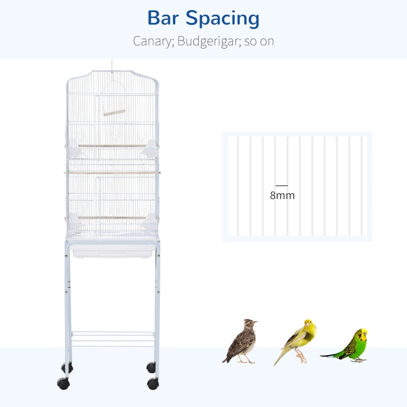 Bird Cage with Stand Wheels Slide-out Tray Storage Shelf, White