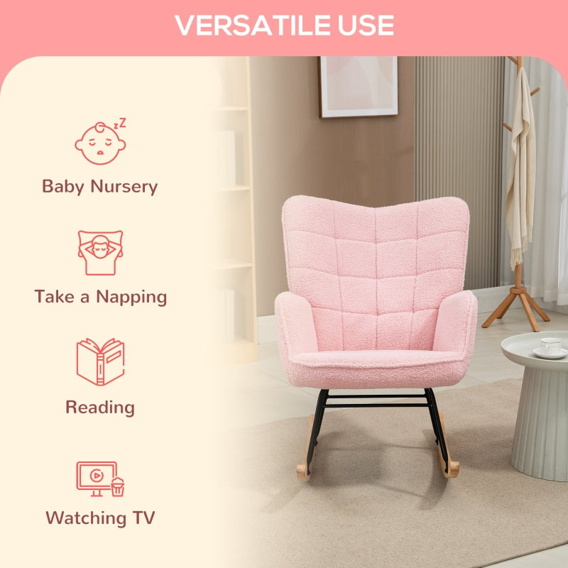 Soft Fleecey Rocking Wingback Chair - Pink