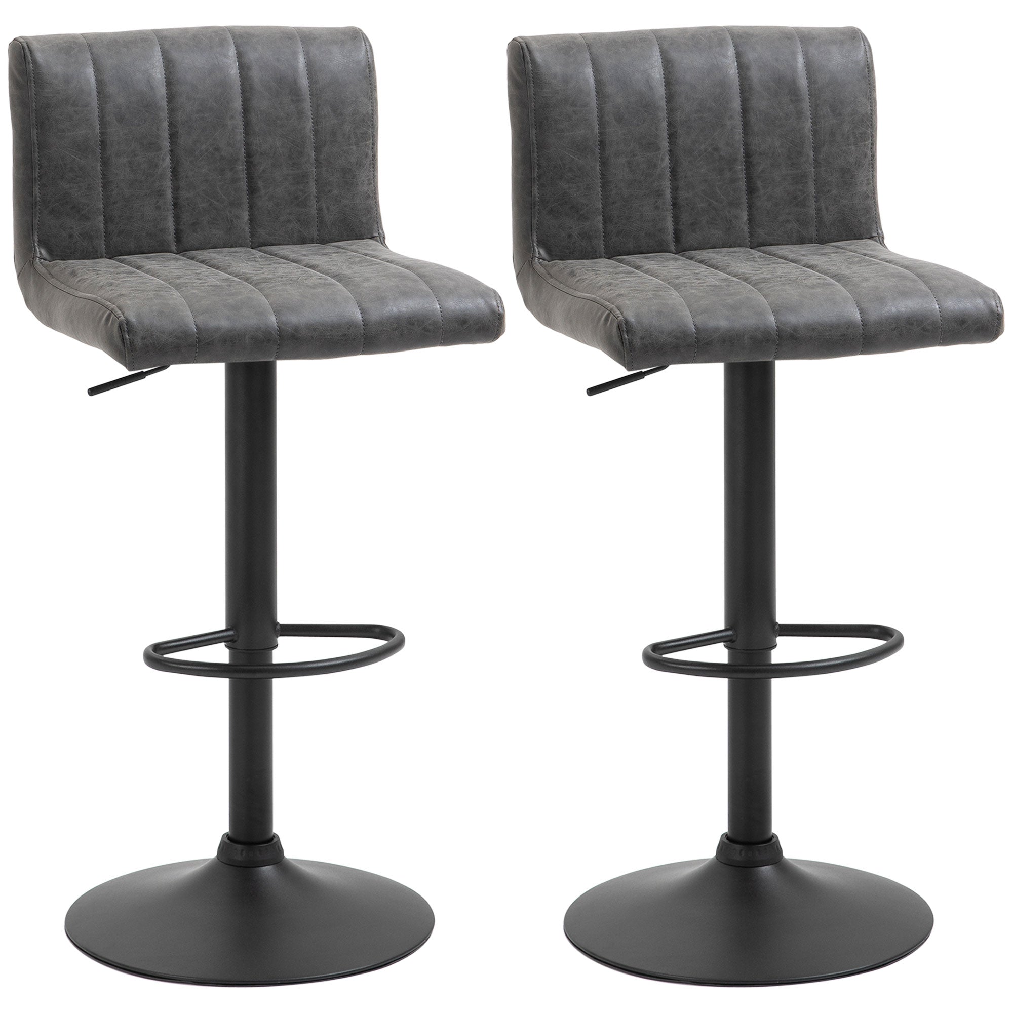 Adjustable Barstools Set of 2, Swivel Counter Bar Chairs with Footrest and Gas Lift, Grey PU Leather