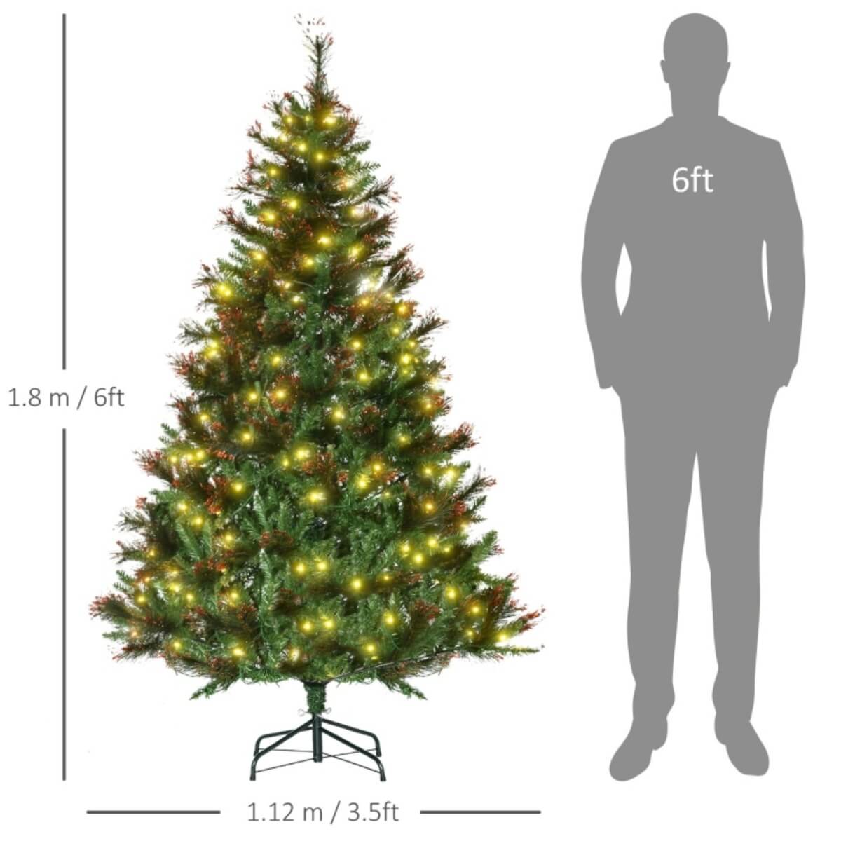 6FT Pre-Lit Artificial Christmas Tree – Realistic Spruce Design with Warm White LED Lights, Metal Stand