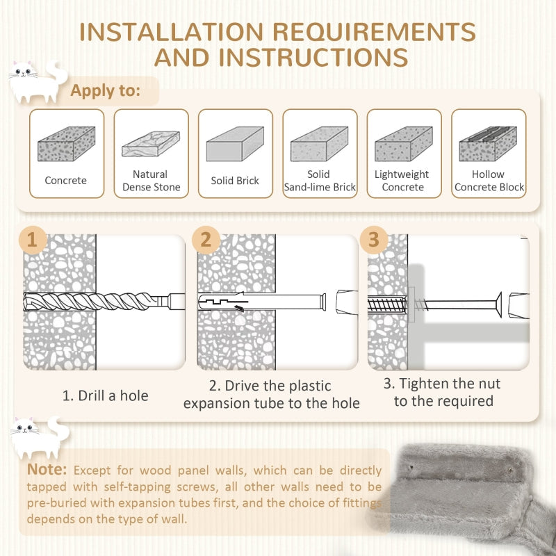 Cat Wall Furniture, Four-Piece, Hammock, Ladder, Platforms, Steps - Grey