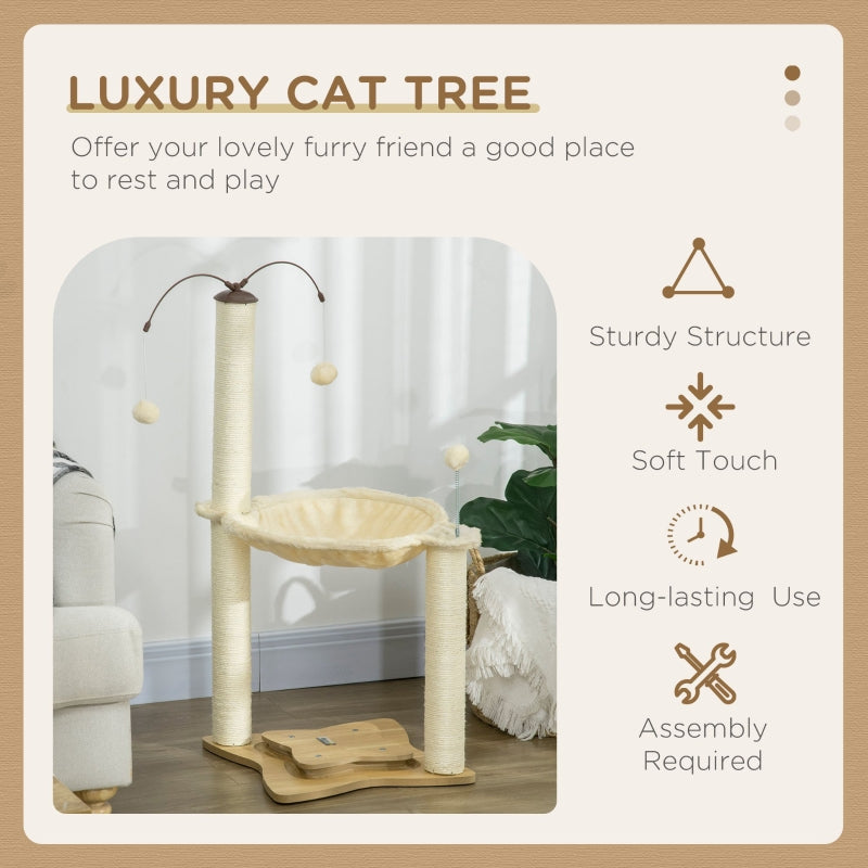 Cat Tree, Scratching Posts, Hammock, Toy Ball - Beige