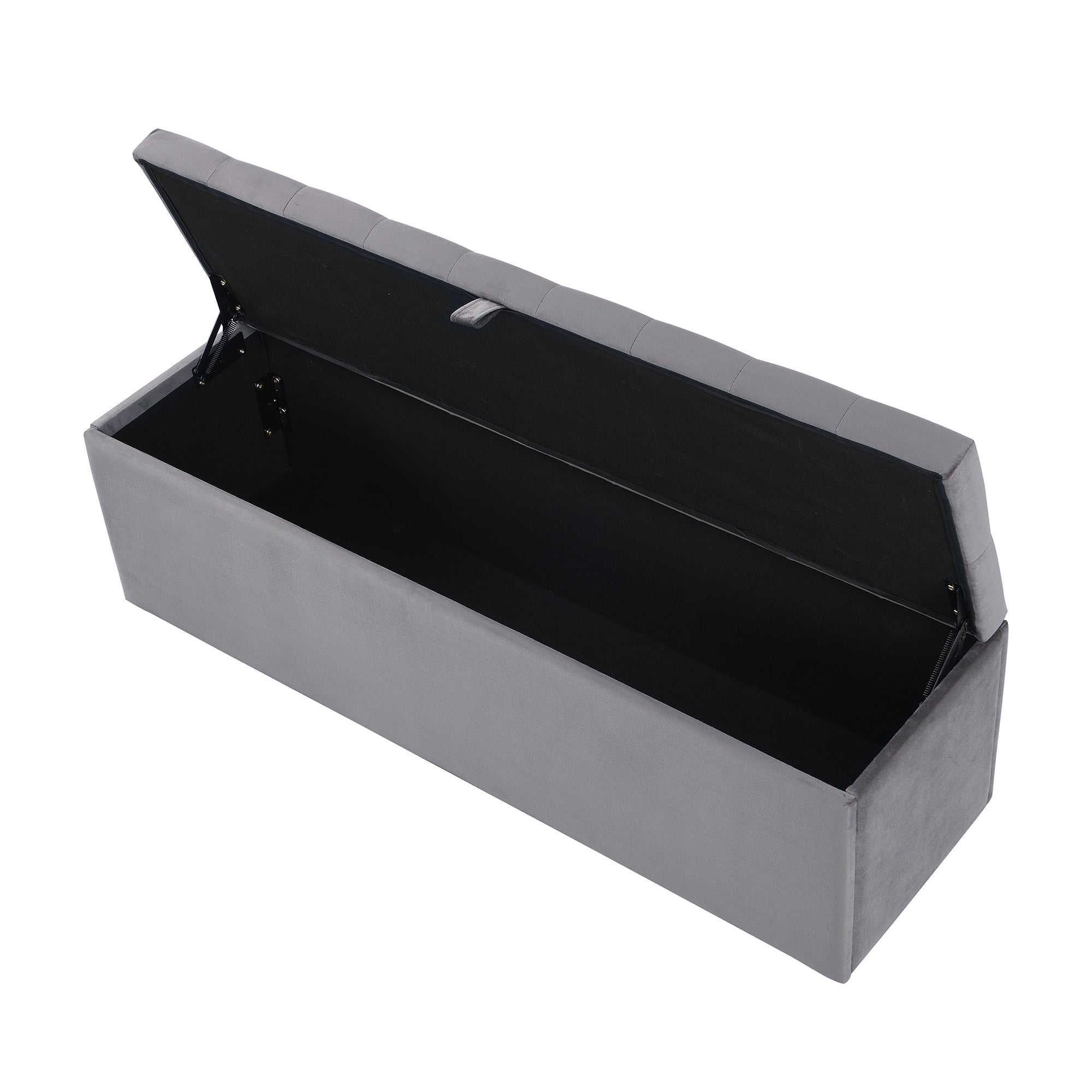 Velvet Upholstered Bench with Storage Space, Grey