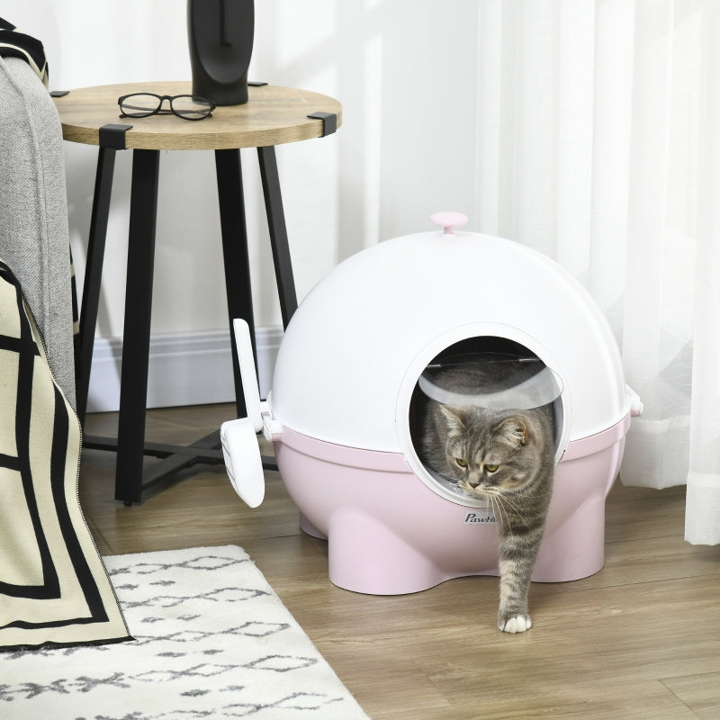 Large Cat Litter Box, with Scoop and Front Entrance - Pink