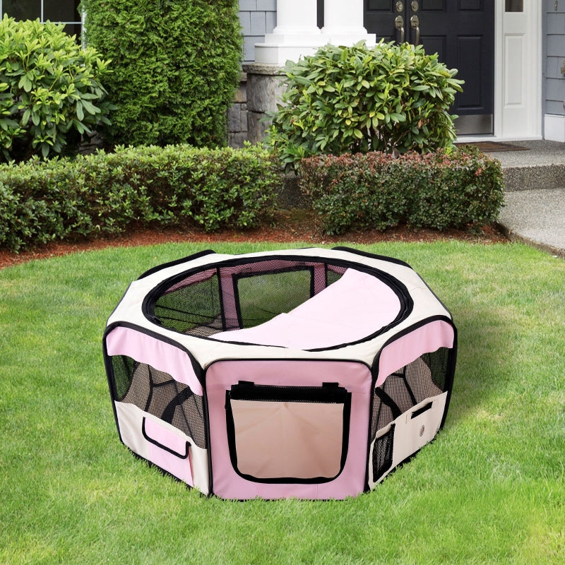 Portable Playpen, Pet Puppy Rabbit Guinea Pig Indoor & Outdoor, Pink