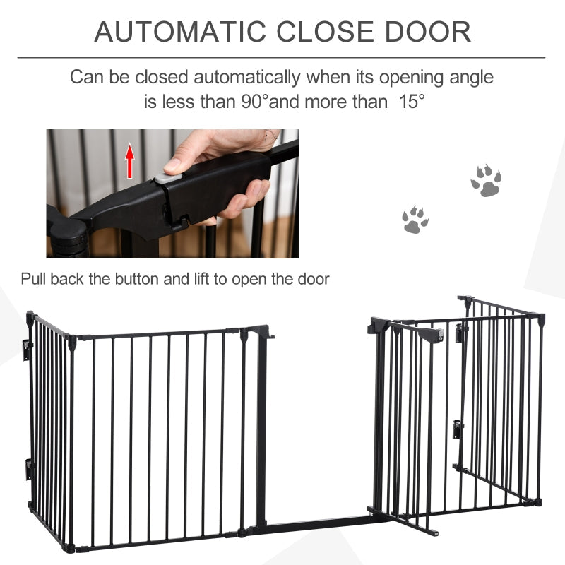 Pet Playpen Metal Fence with Walk Through Door - Black