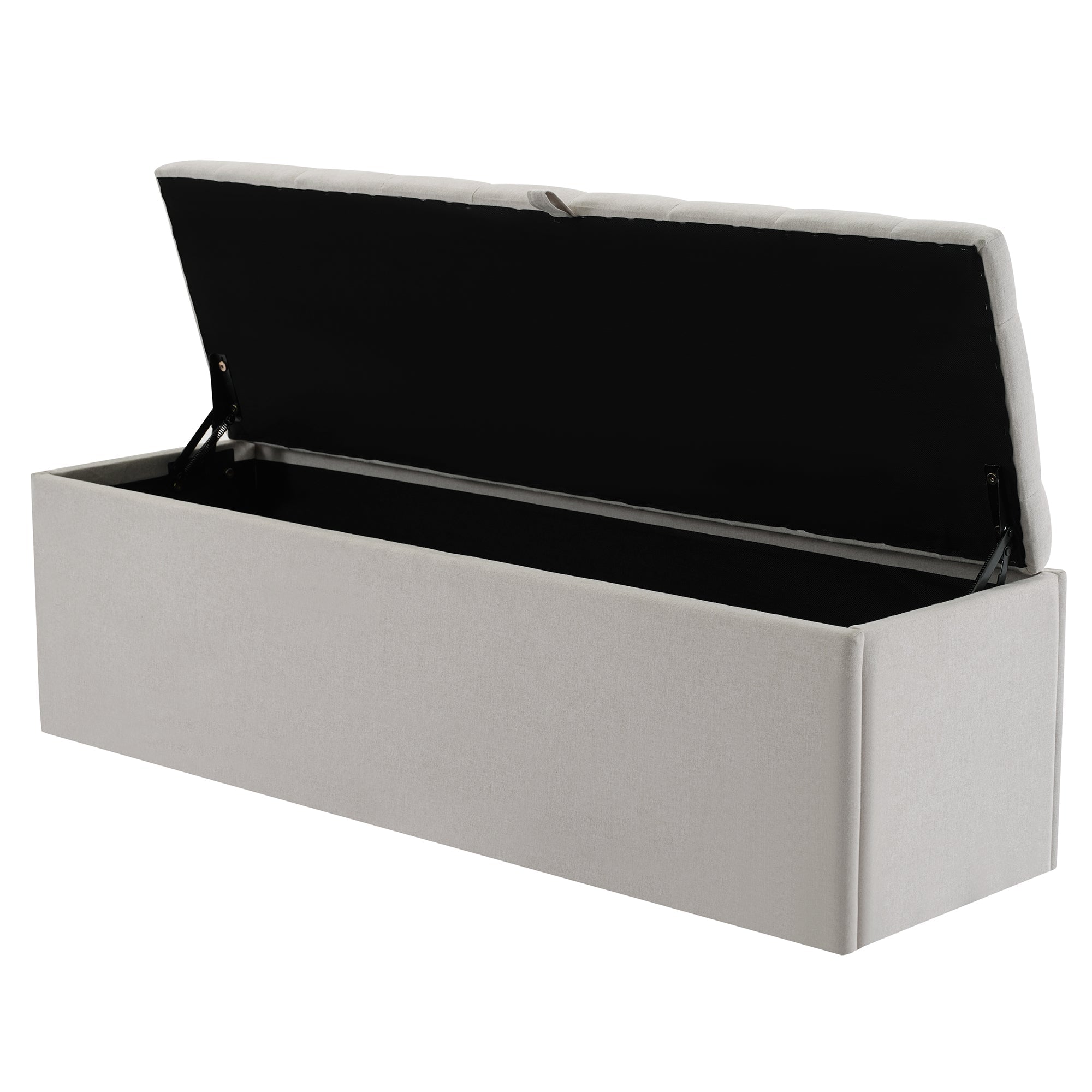 Linen Upholstered Bench with Storage Space, Light Grey