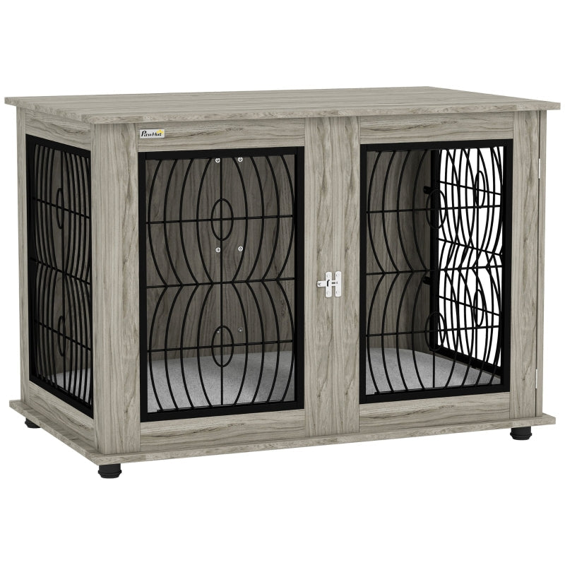 PawHut Indoor Dog Crate Furniture End Table with Cushion, Lockable Door, for Extra Large Dogs - Grey