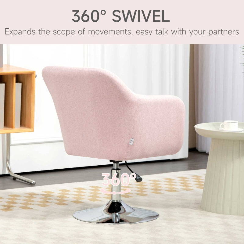 Swivel Accent Chair with Adjustable Height, Thick Cushion, Linen Fabric, Pink