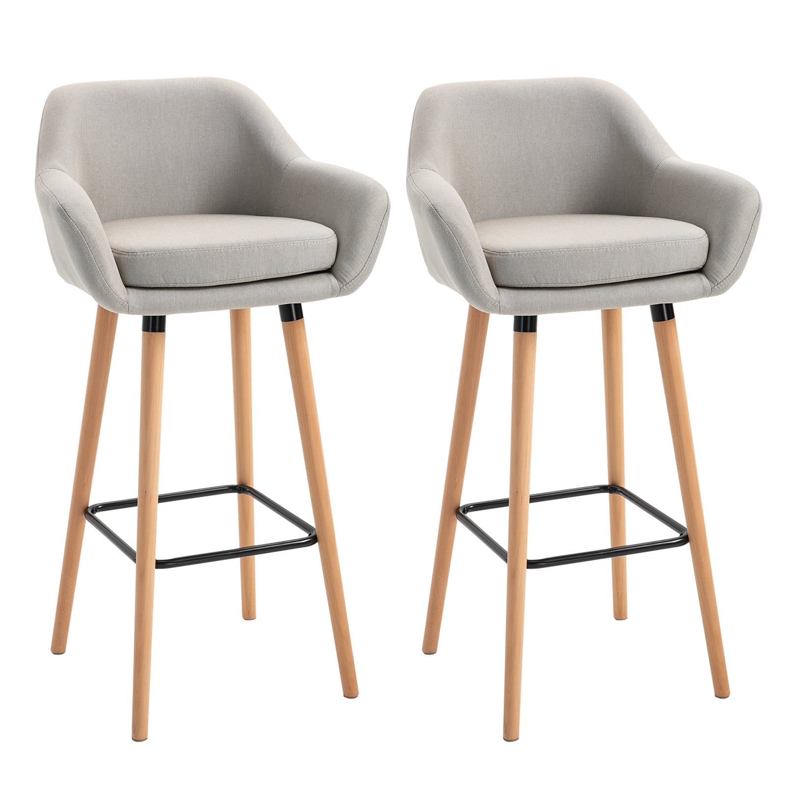 Set of 2 Bar Stools Modern Upholstered Seat Bar Chairs, Beige Fabric