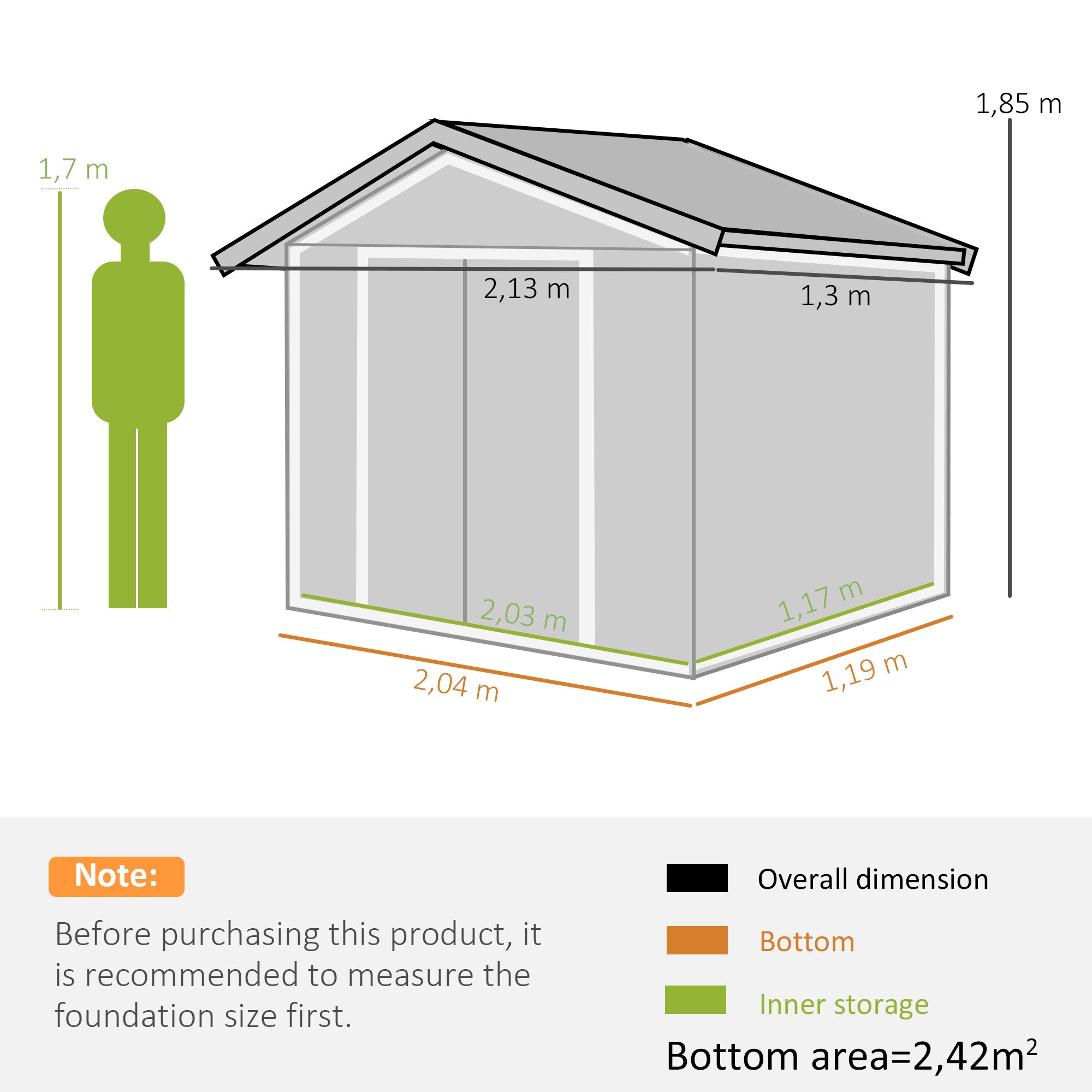 Metal Garden Tool Storage Shed, 7 x 4ft Lockable with Foundation and Vents, Light Brown
