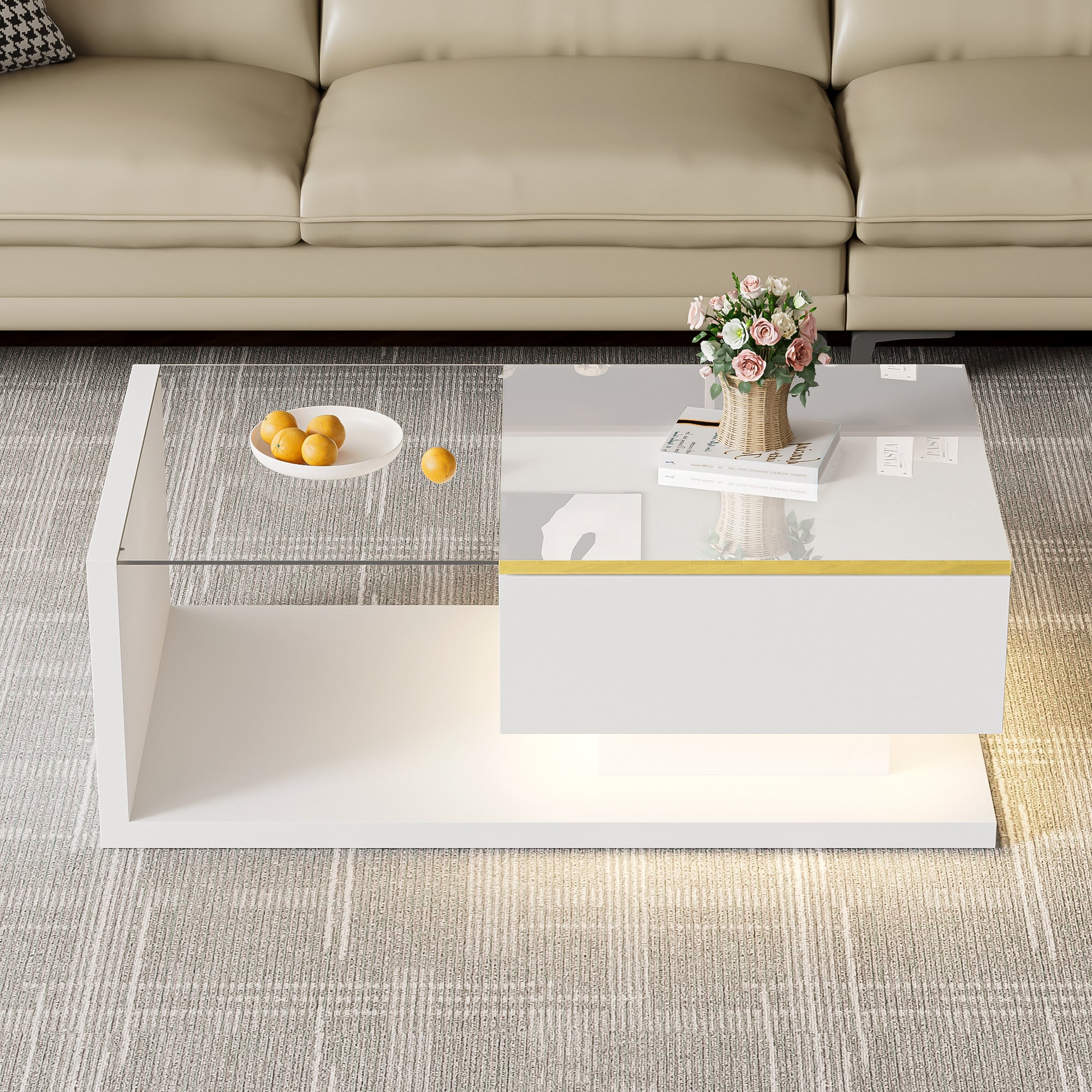 Coffee Table, 90cm Long with High-Gloss White Finish