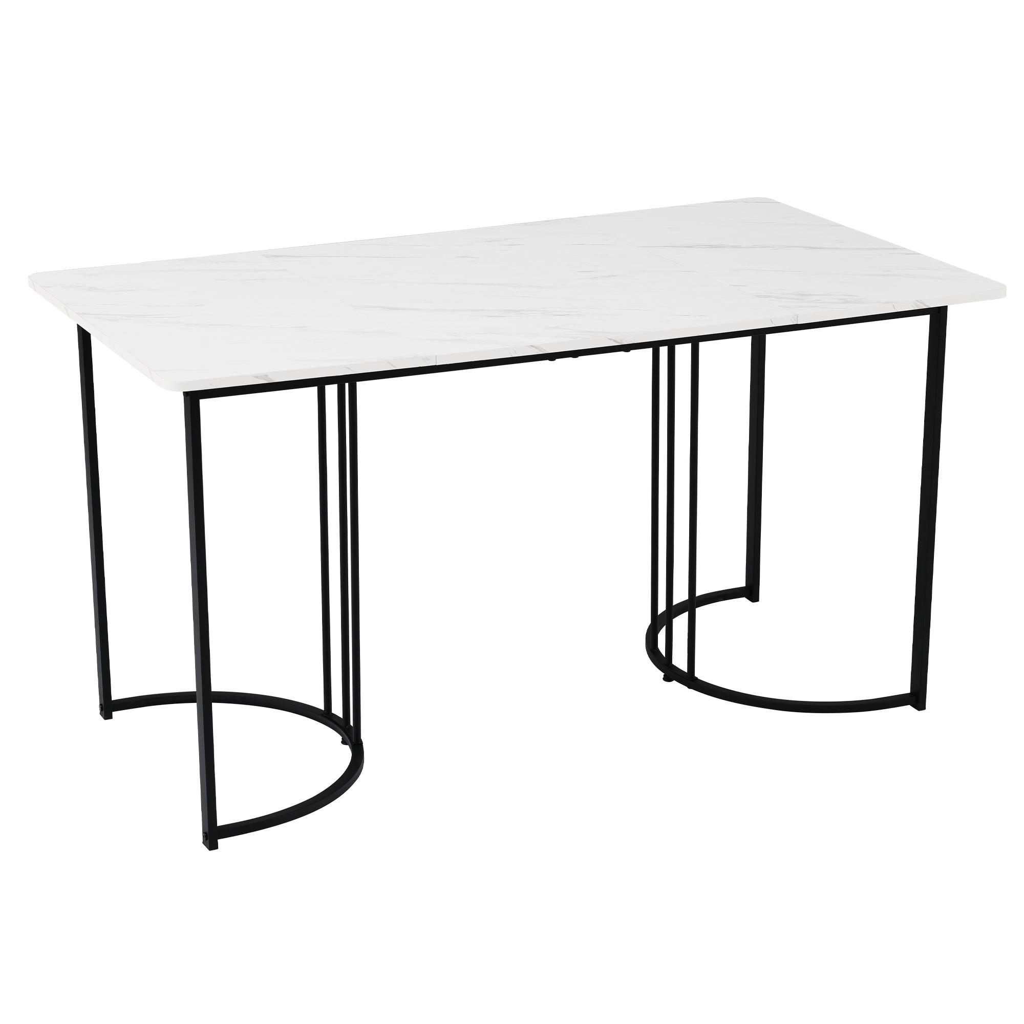 Dining Table, Modern Kitchen Table, Metal Frame Rectangular Dining Table in Modern Marble Pattern, White/Black