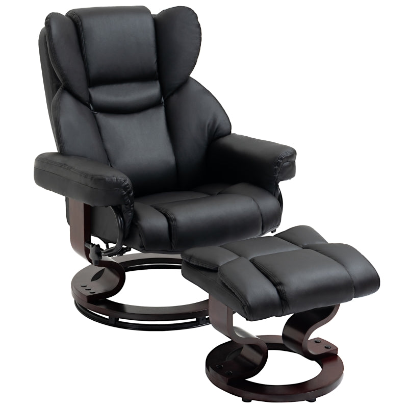 360¡ã Swivel Recliner Chair with Footstool, Manual Recliner Armchair, Black PU Leather