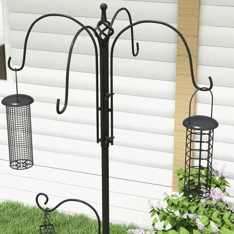Bird Feeding Station Kit, 6 Hooks, 4 Hanging Feeders, Black