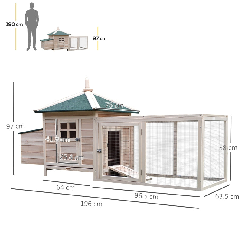 Chicken Coop with Nesting Box, Outdoor Run, Wooden