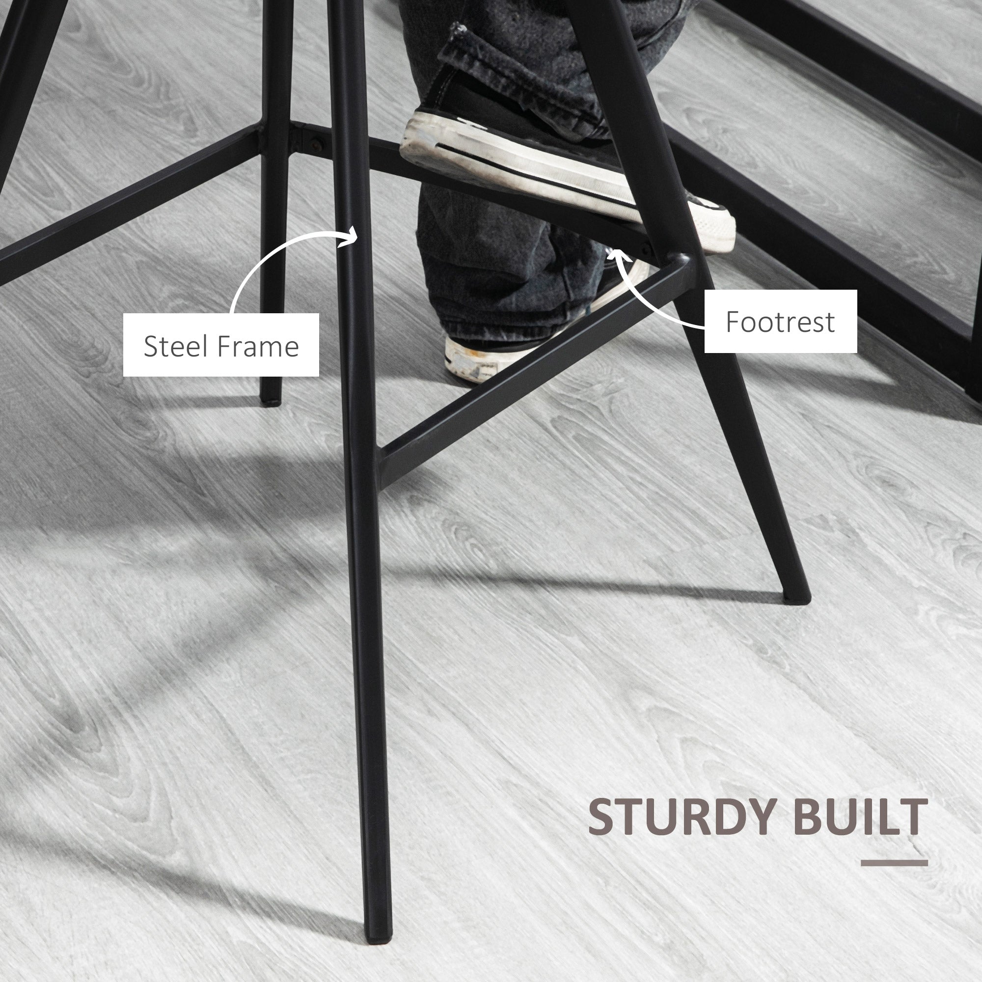 Set Of 2 Bar Stools, Padded Steel Frame Tub Seats, Dark Grey Microfiber Cloth