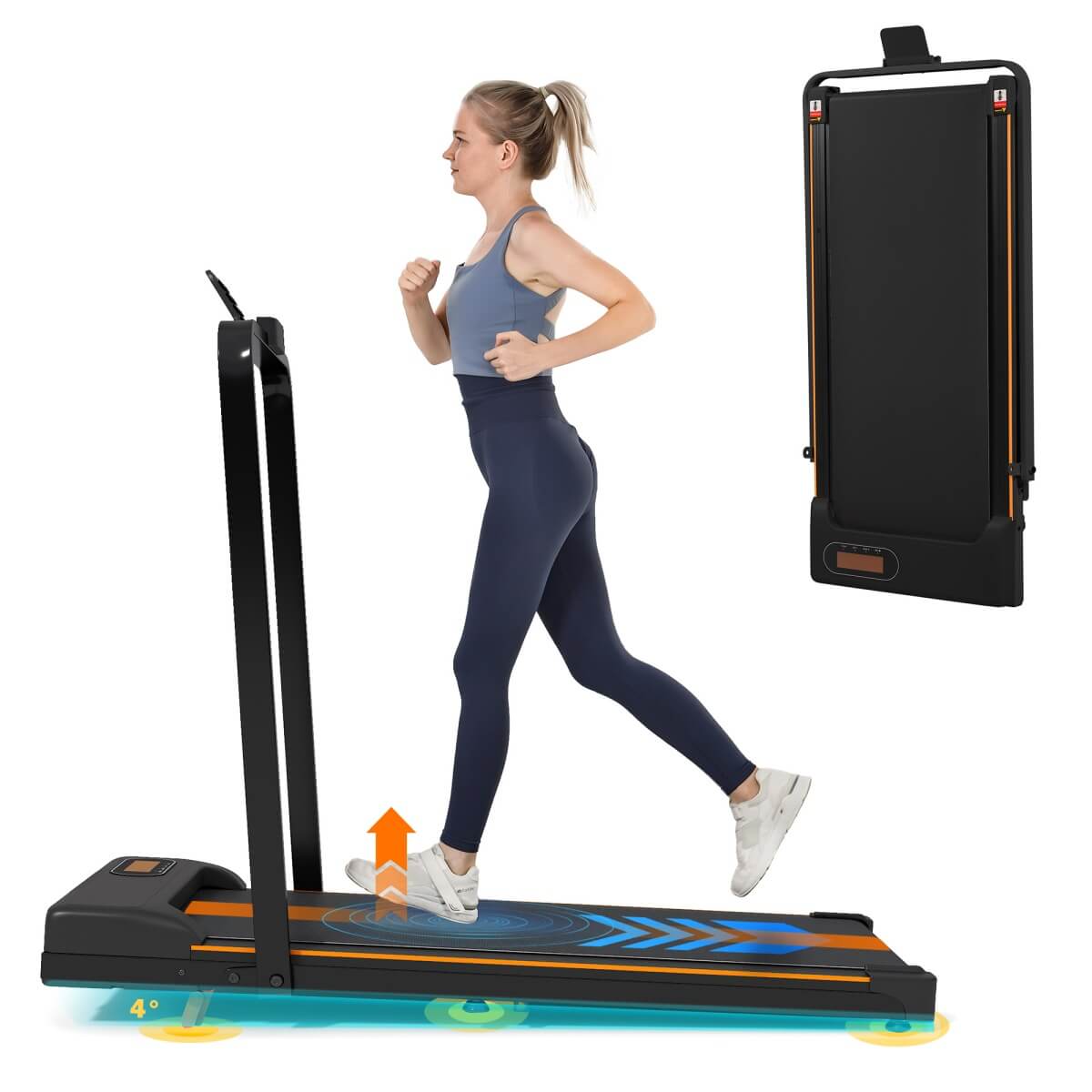 Folding Treadmill with Handrail ¨C Adjustable Incline 1¨C10 km/h, Low Noise Running Machine for Home & Office, LED Display