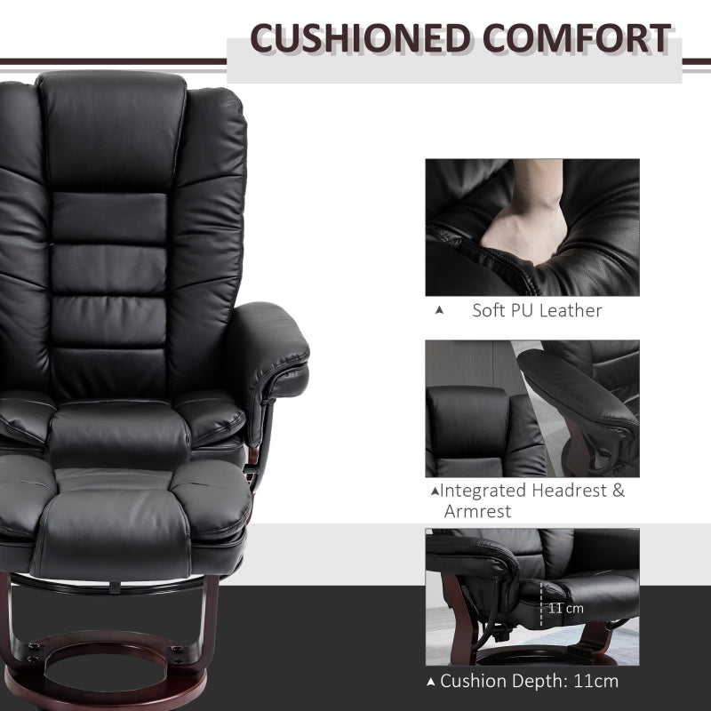 Recliner Chair with Footstool, 130kg Capacity, 135¡ã Reclining Swivel, PU Leather, Black