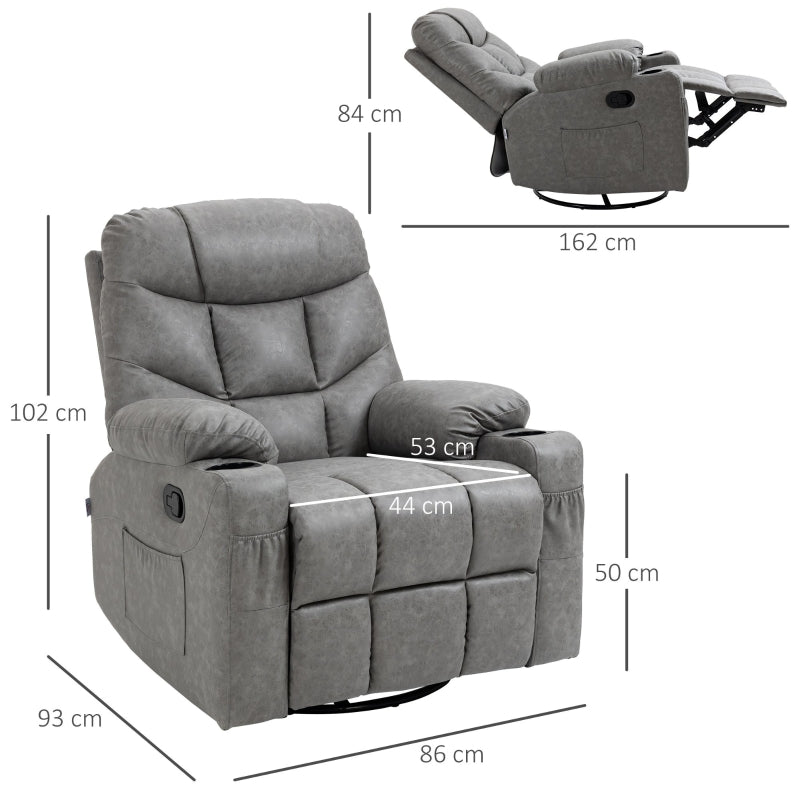 Recliner Armchair Thick Padded Faux Leather - Light Grey