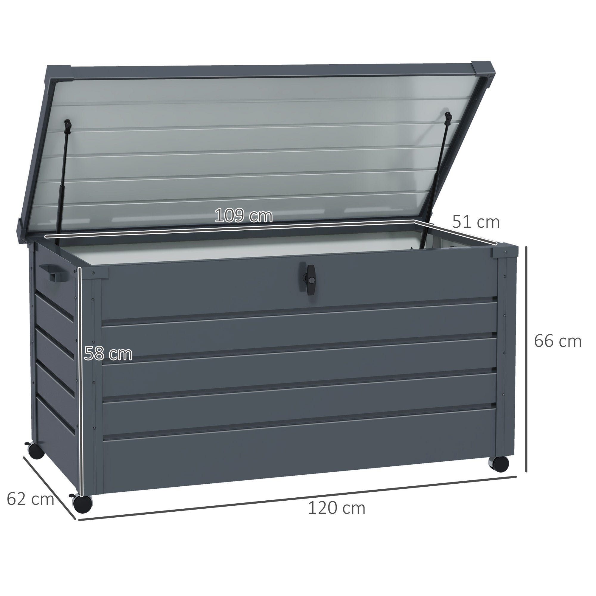 Garden Storage Box, 311L with Lock, Galvanised Steel Dark Grey
