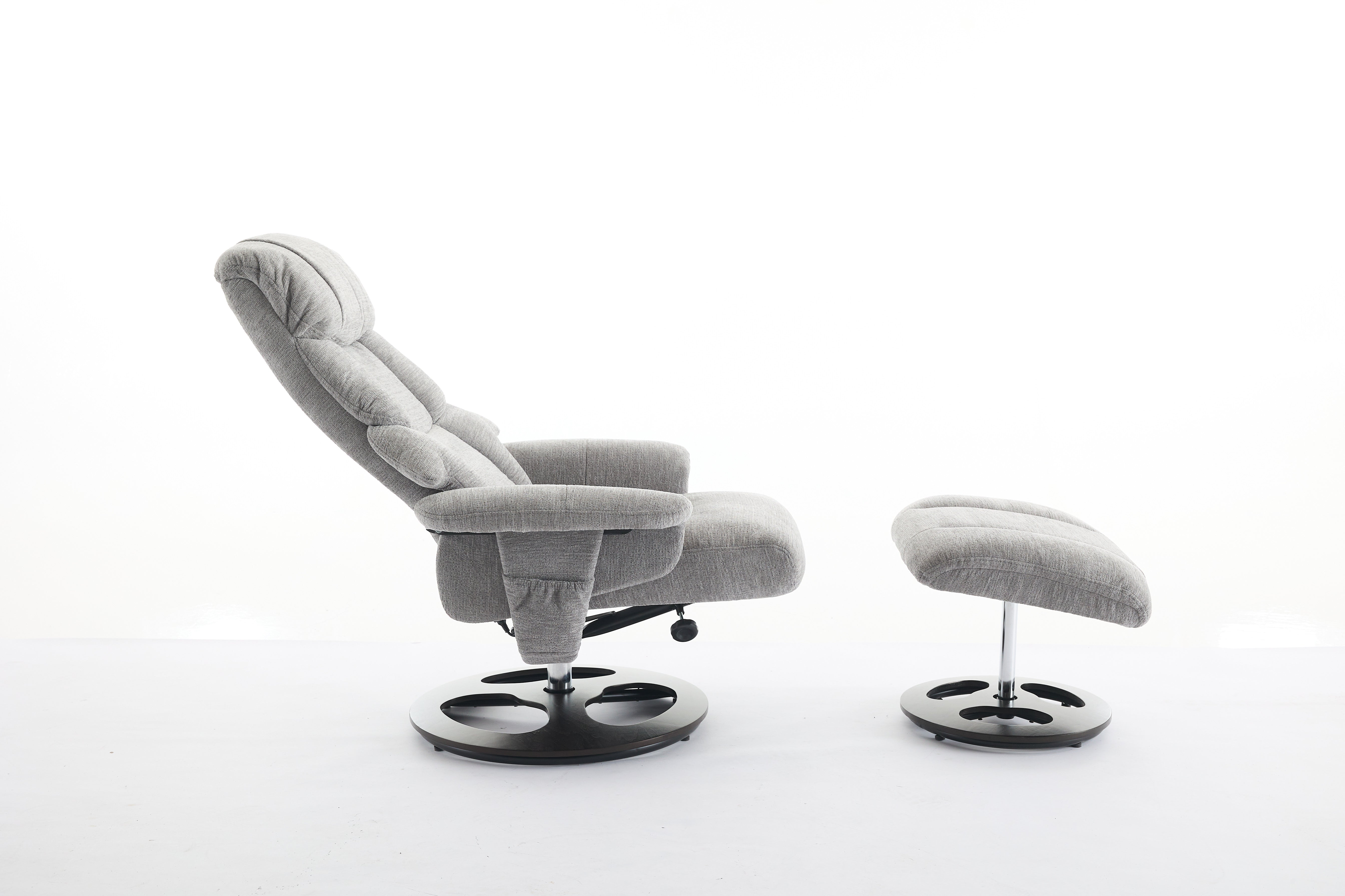 Chenille Upholstered Massage Recliner with Ottoman Footstool, 5 Points Massager, Wood/Metal Base, Grey
