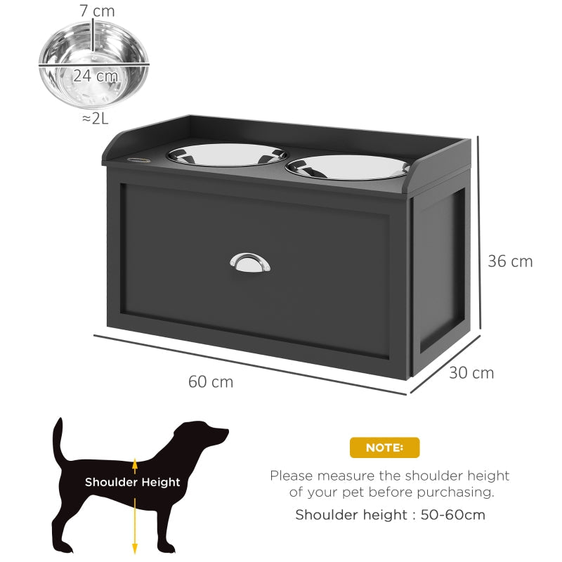 Raised Dog Bowls with 21L Storage Drawer for Large Dogs and Cats - Stainless Steel, Black