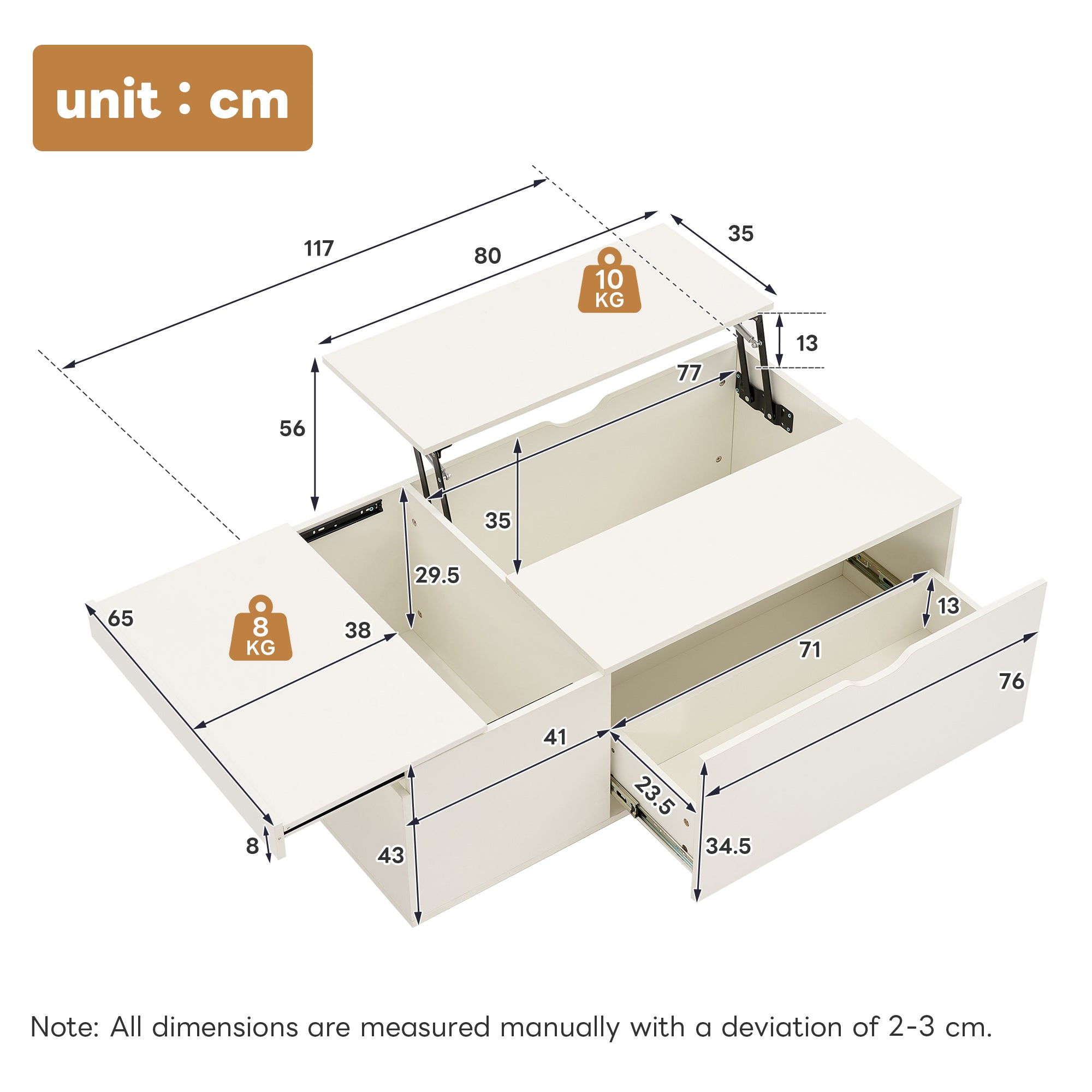 Lift Up Coffee Table, Coffee Table With Drawer, Wooden Tea Tables Sofa End Tables for Living Room Furniture , White