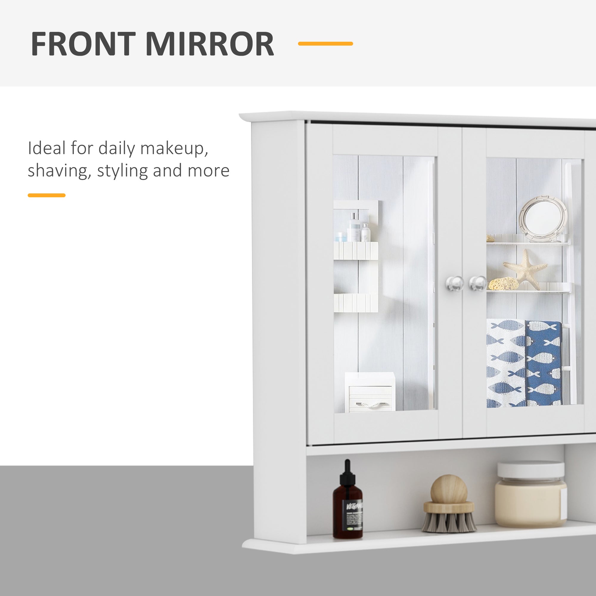 Kleankin Wall-mounted Bathroom Cabinet Mirror Door Organiser Storage Shelves White