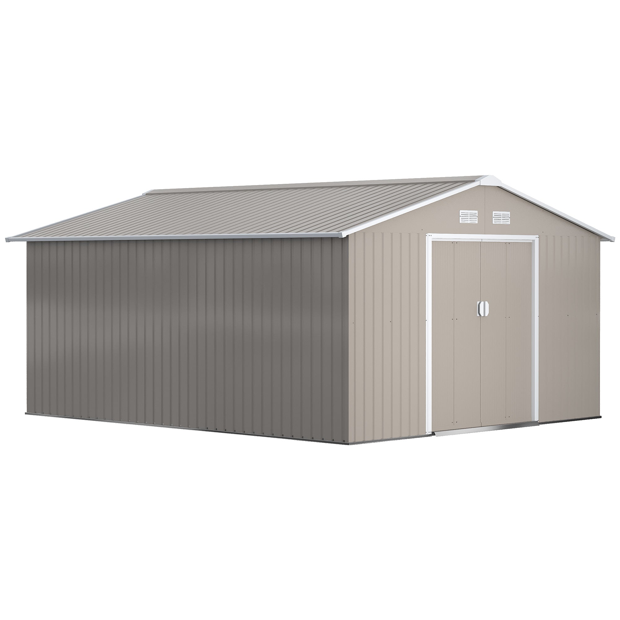 Large Garden Shed, Metal with Foundation Kit and Ventilation, Light Grey