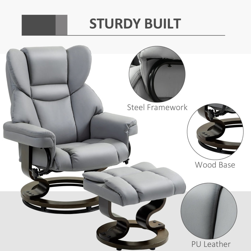 360¡ã Swivel Recliner Chair with Footstool, Manual Recliner Armchair, PU Leather Light Grey