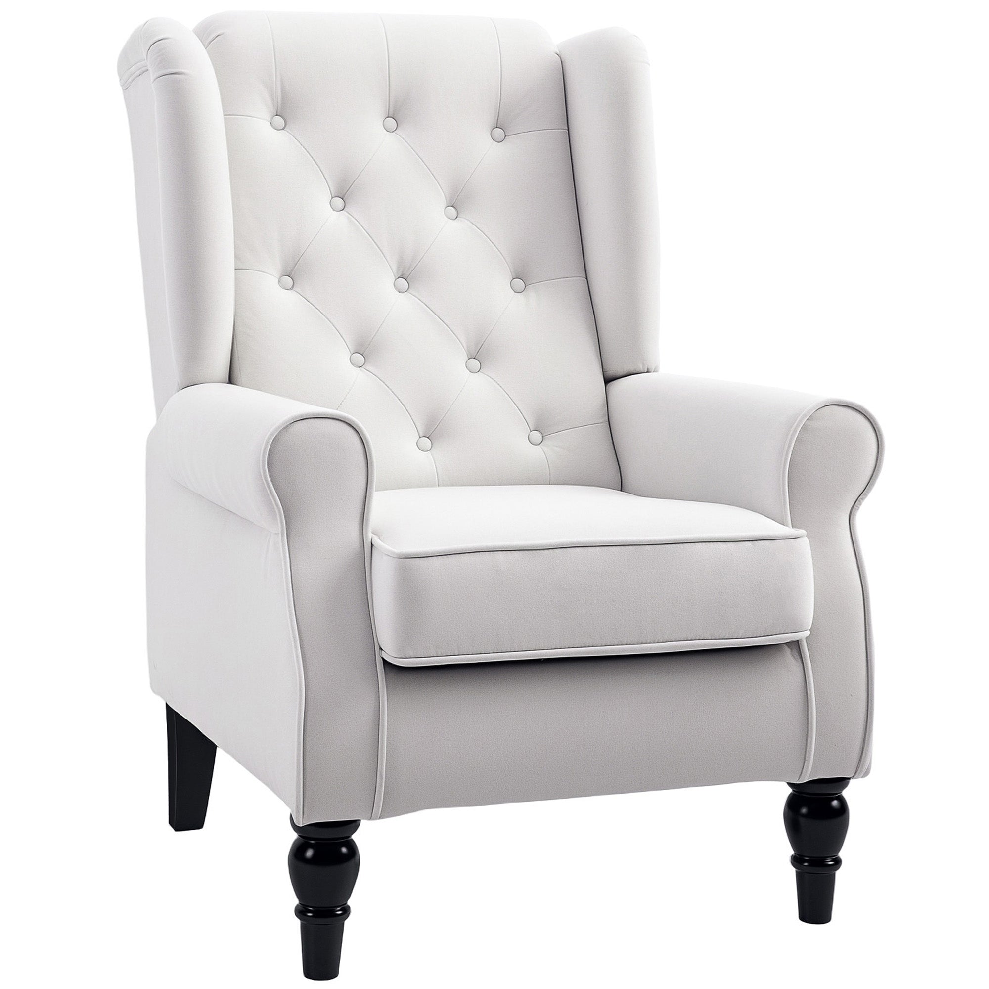 Wingback Accent Chair, Upholstered Button Tufted, Cream White