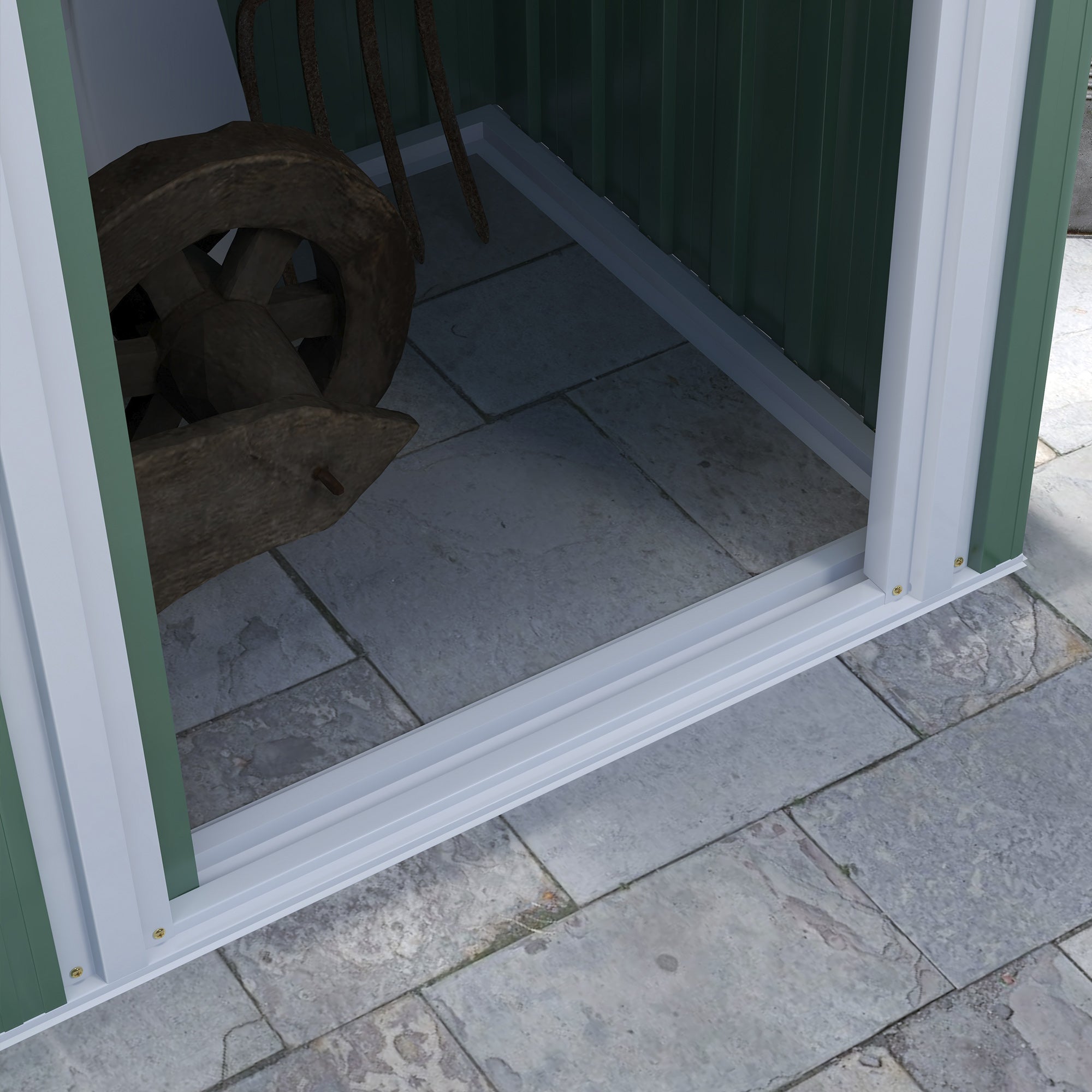 Garden Storage Shed with Sliding Door and Sloped Roof, Green