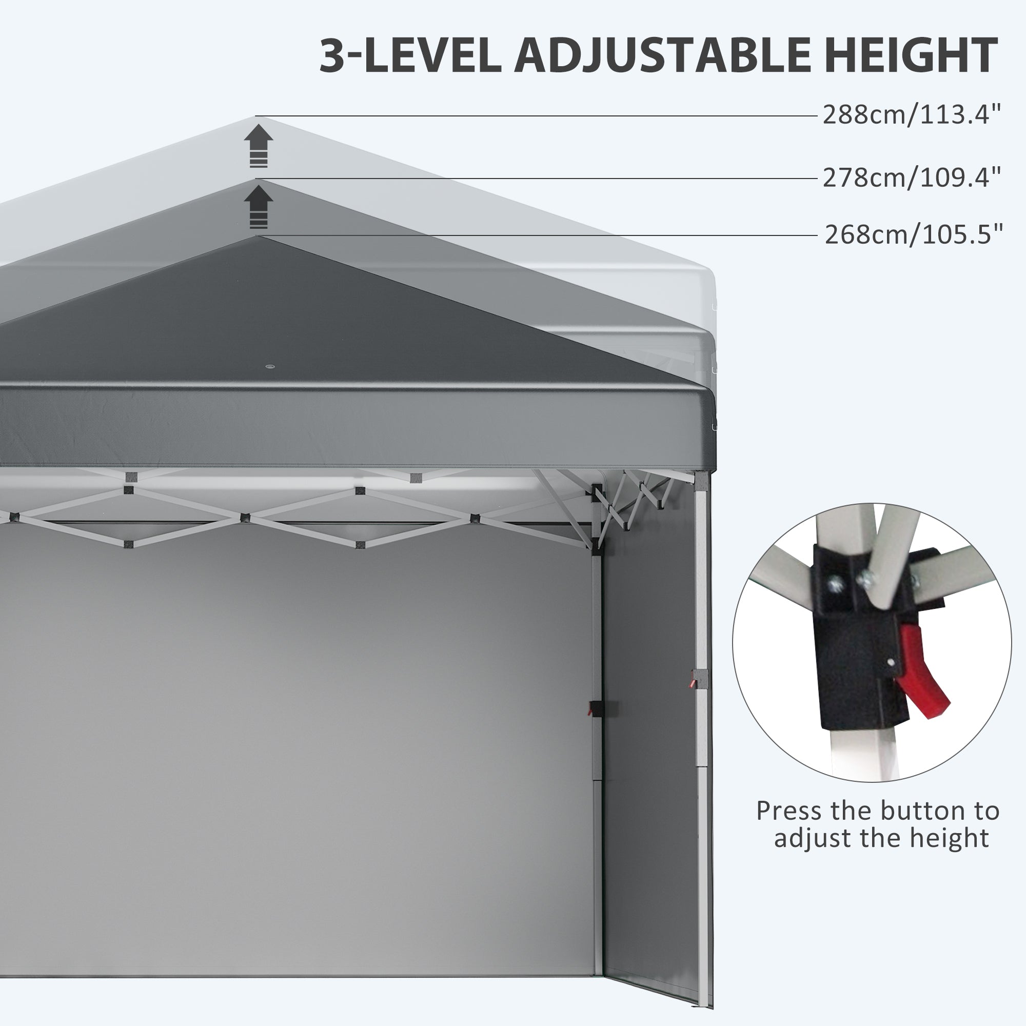 Pop Up Gazebo 3 x 3 (M), UPF 30+, 2 Sidewalls, Leg Weight Bags, Wheeled Bag, Height Adjustable, Dark Grey